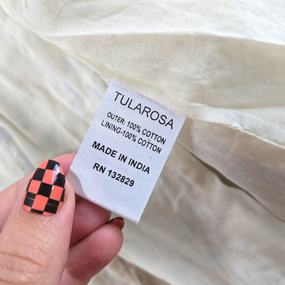 Tularosa Blue White Woven Embroidered Boho Fringe Jacket Open Blazer Size Medium - Picture 7 of 11